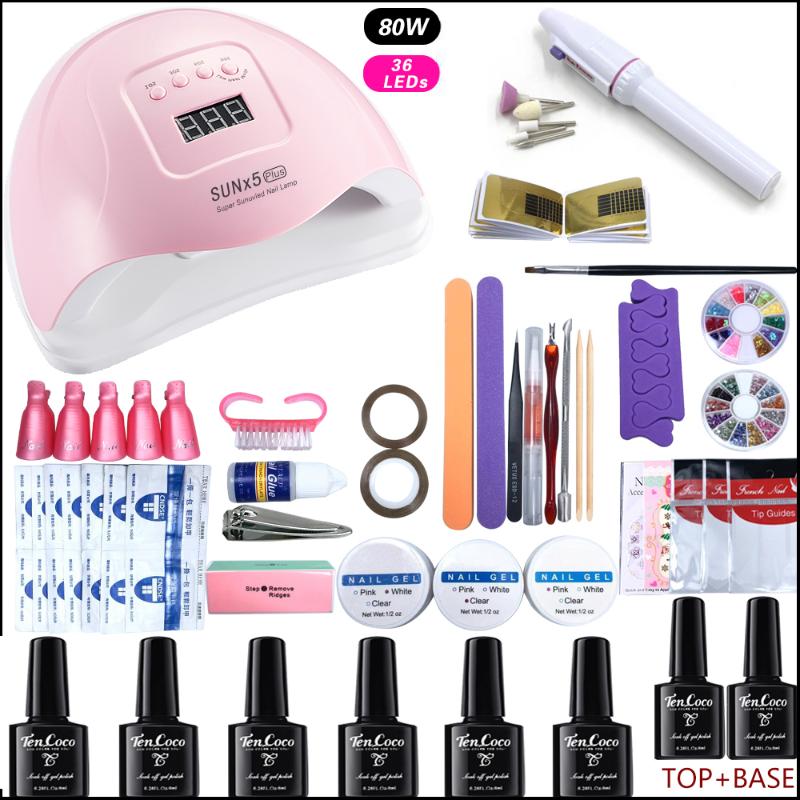 

Nail Set 80W/48W SUNX5 Plus UV LED Lamp Dryer With Nail Gel Polish Kit Soak Off Manicure Set Gel Polish For Art Tools