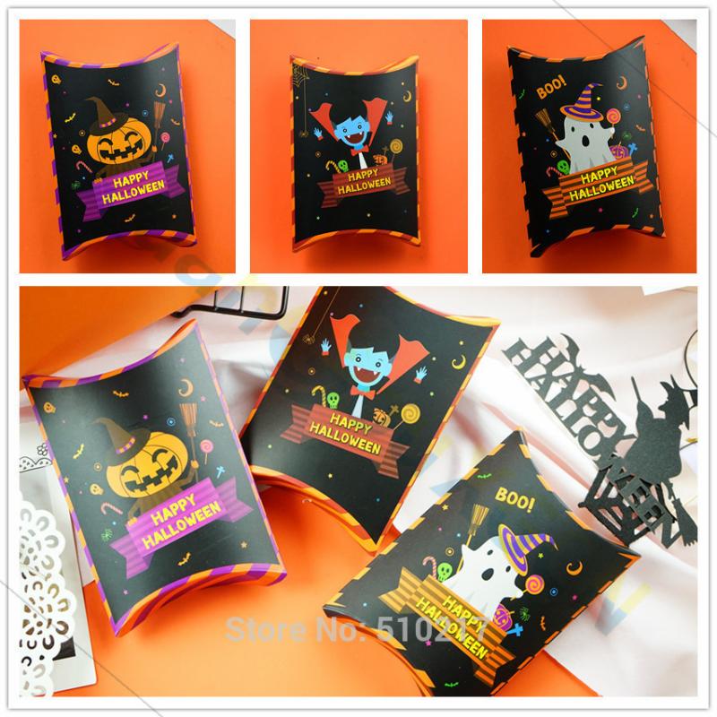 

10pcs Cartoon Halloween Candy Pillow box pumpkin vampire Case Packaging Gift Tray DIY Party Decorative Paper Bag Baking Box