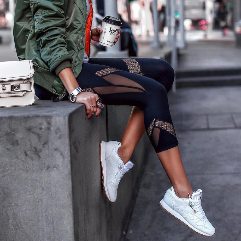 

Sexy Girl Leggins Sport leggings Yoga Pants Women Mesh Sport Women Fitness Running Sportswear Sports Fitness Pants D35, Black