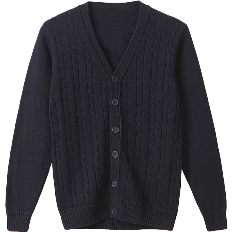 

Spring Autumn Men Solid Color V-neck Cardigan Korean-style Slim Fit Thin Sweater Coat Youth Linen Flower J971, Black