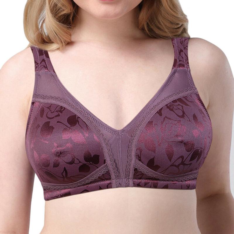 

New Women Bra Floral Print Thin Unlined Cups Wire Free Big Bras 34 36 38 40 42 44 46 B C D E F G Drop Ship, Purple
