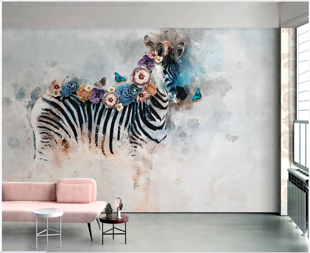 

3d wallpaper custom photo mural Vintage hand drawn oil painting watercolor zebra flower animal home decor photo wallpaper in the living room, Non-woven wallpaper