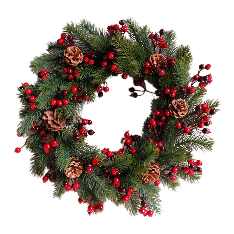 

Decorated Artificial Christmas Wreath Green Branches with Pine Cones Red Berries Indoor/Outdoor Xmas Decoration 45cm, Multi