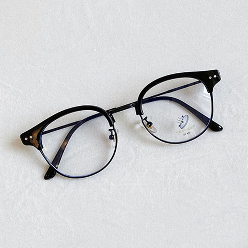 New Visual Half Rim Design Geek Style Optical Glasses Full Metal Frame And Arms With TR90 Patchwork Sections-image-589745113