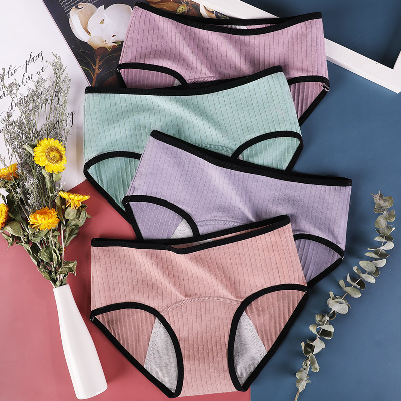 

New Cotton Physiological Period Leak Proof Menstrual Panties Breathable Seamless Soft Fabric Mid-Rise Women Underwear Breifs, Beans pink
