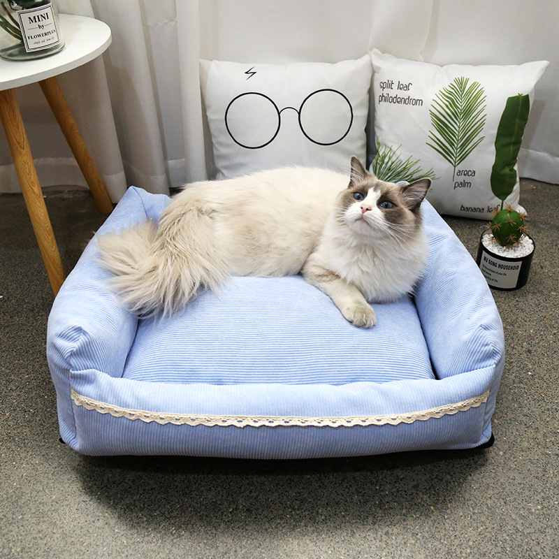 

Four Seasons Fully Removable and Washable Square Pet House Kennel Cat Litter Pad Mats Puppy Sofa Sleeping Cushion Dog Basket Bed, Blue