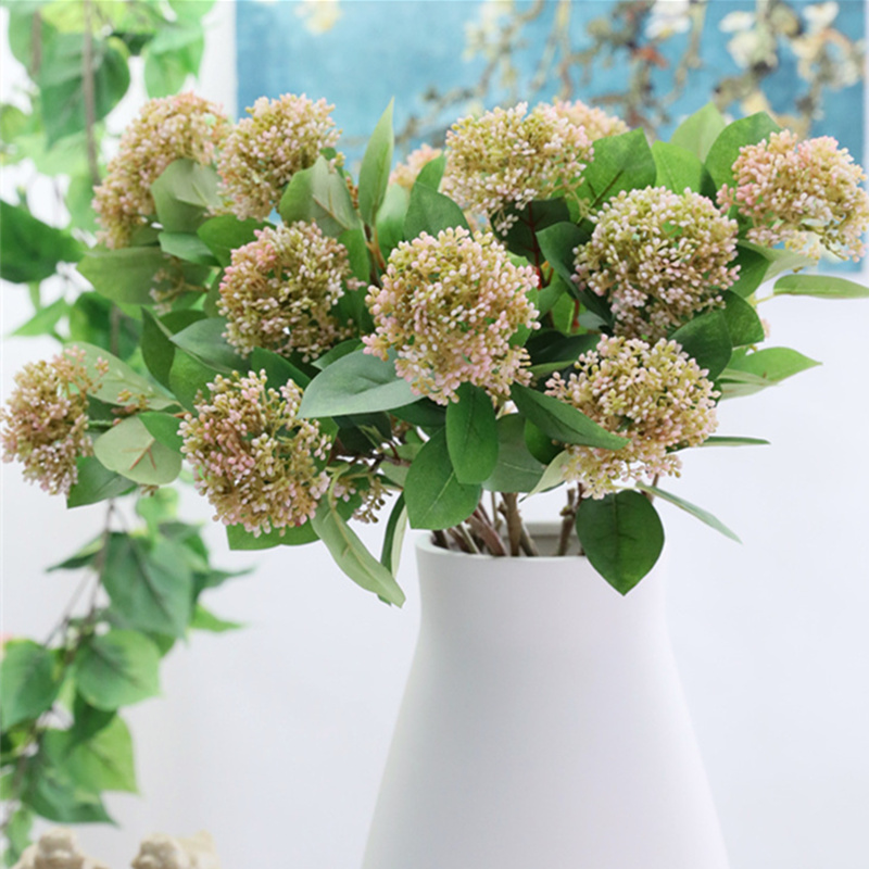 

NEW coral fruit ball with leaves branch Plastic Artificial flowers for home table decoration flores fake plants wreath, Green