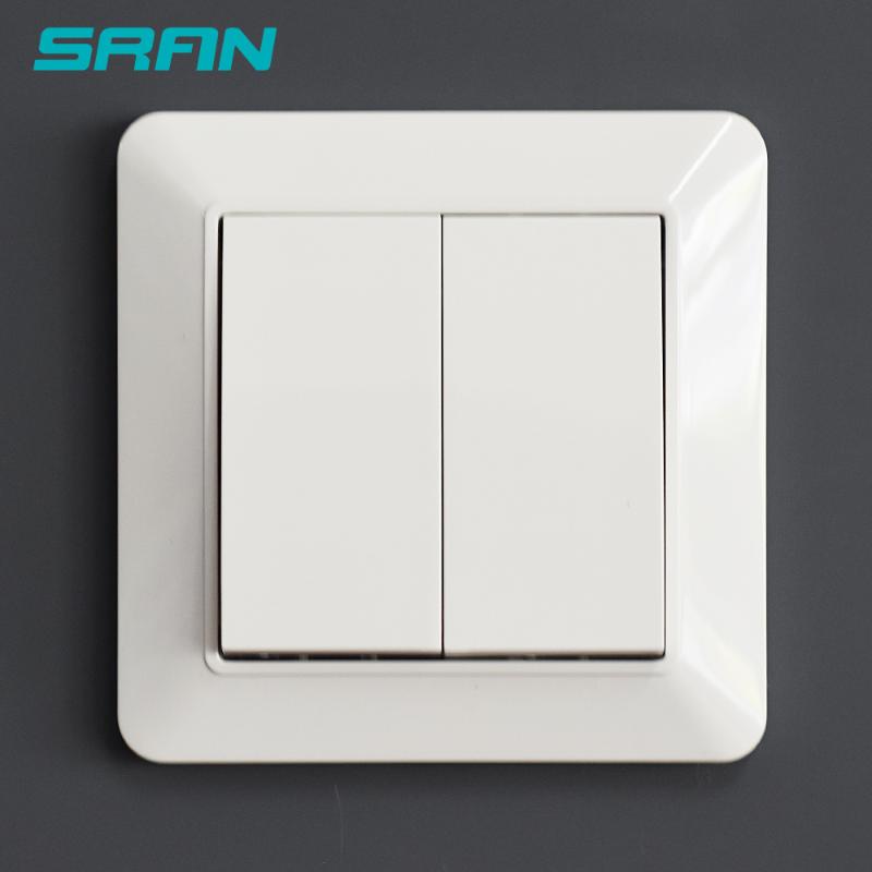 

SRAN European standard 2Gang 1Way wall light switch 10A 250V 82mm*82mm flame retardant pc panel white Rocker switch