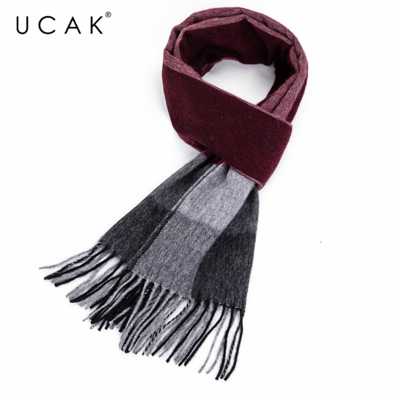 

Scarves UCAK Brand Autumn Winter Warm Scarfs Soft Men Women Casual Plaid Pure Wool Scarf Shawl Wrap Knit Long Striped With Tassel A18