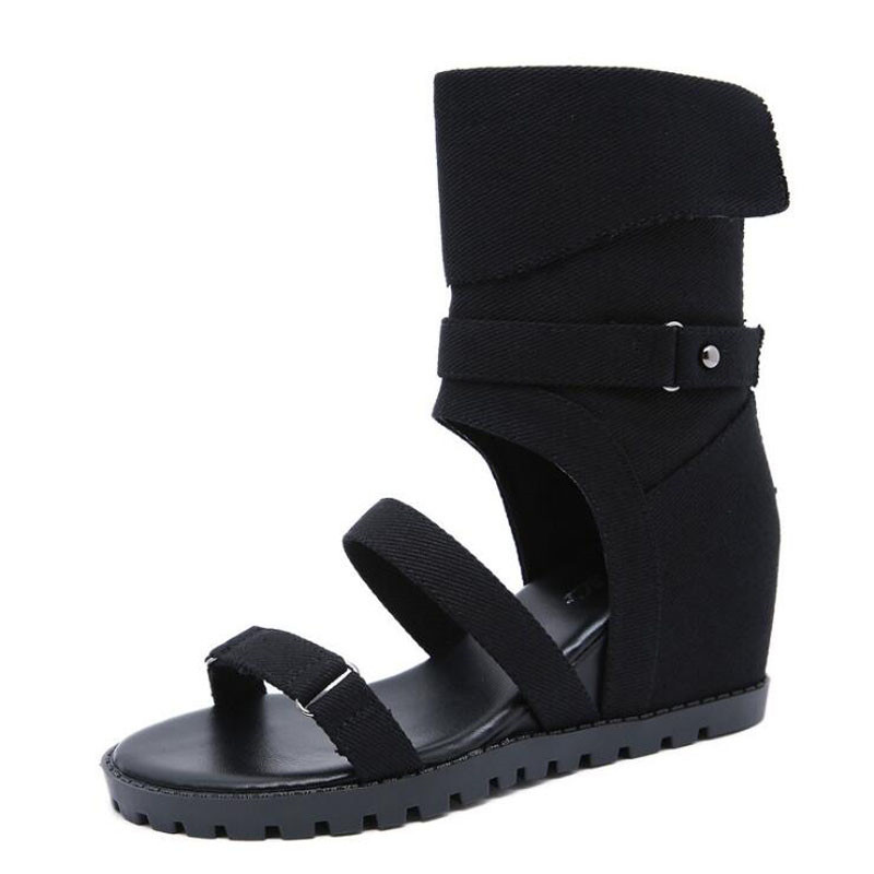 

Fashion Women Sandals Platform Summer Round Mid Heel Peep Toe Casual Non-slip Back Strap Beach Ladies Shoes, Black