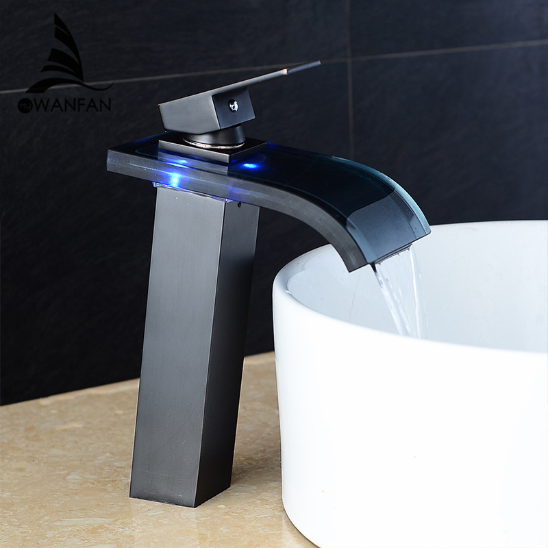 

Basin Faucets Black LED Faucets Nozzle For Faucet Deck Mounted Waterfalll Taps Washbasin Mixer Hot and Cold Water Tap LH-16801