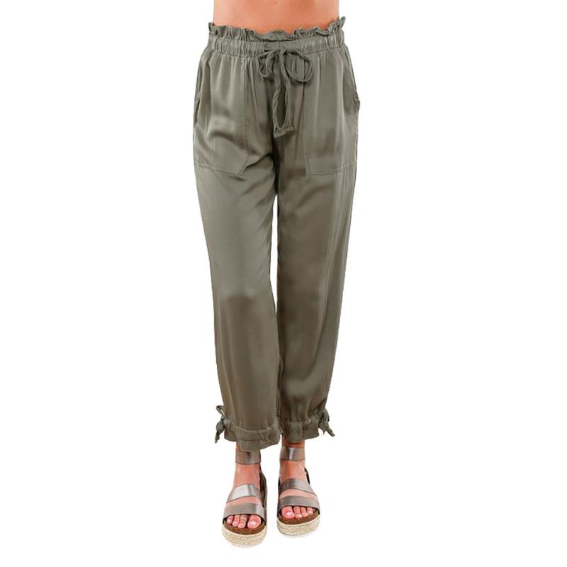

ISHOWTIENDA 2020 mujer sport Fashion Women Elastic High Waist Lacing Casual Pocket Trousers Solid Loose Pants yoga running#25, As pic