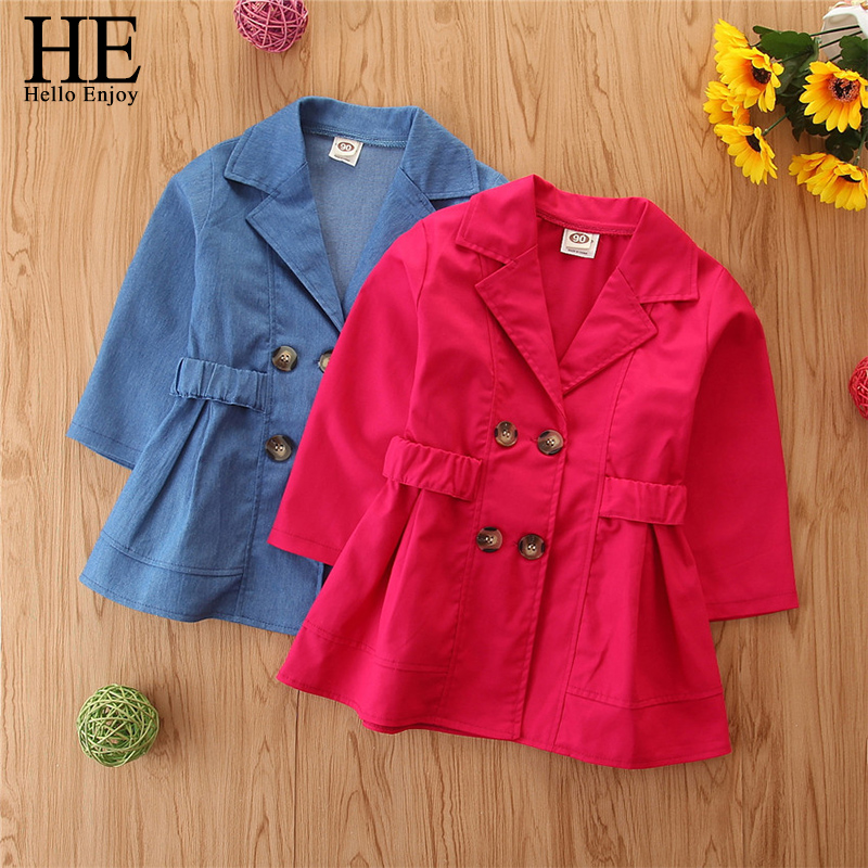 

HE Hello Enjoy Girls Coats New Girls Trench Coat Child Jacket Soft Warm Overcoat Kids Clothes Children Clothing for 2 6Y, Blue