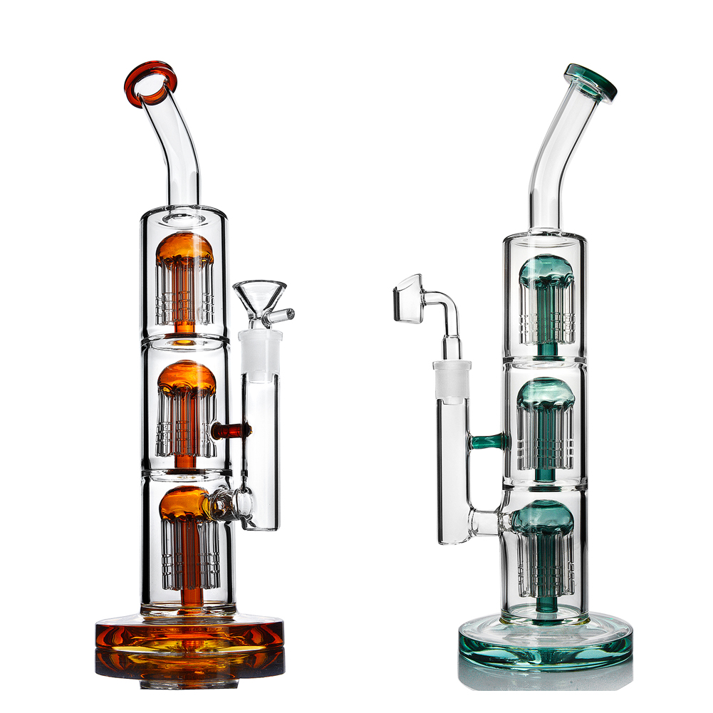 

12.9'' Tall Glass Water Beakers Bongs Arm tree Double Tube Perc Heady Glass Pipes Stunning Hookahs Dab Rigs Smoking Accessories 14MM Joint