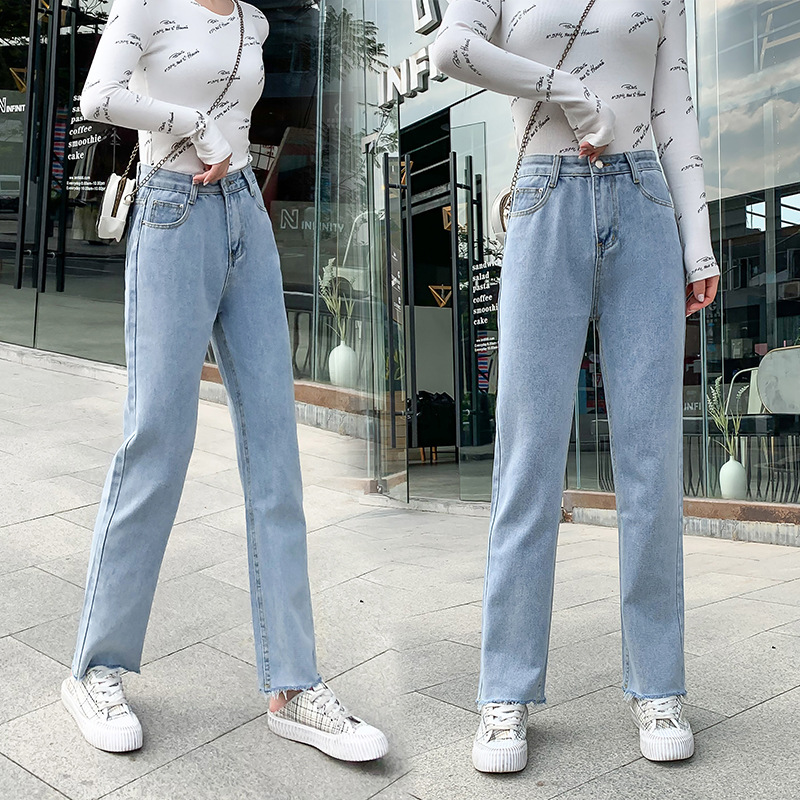 

2020 New Vintage Blue High Waisted Tassel Jeans Plus Size Straight Leg Jeans Streetwear Spring Boyfriend Baggy Women Pants
