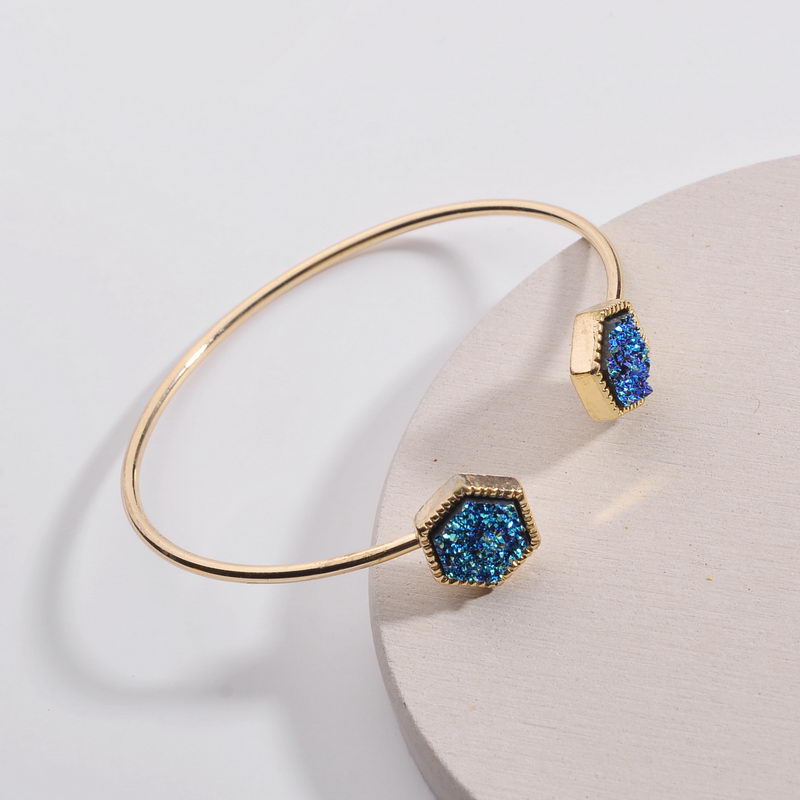 

2020 Geometric Hexagon Resin Druzy Adjustable Bangles Bracelets for Women Fashion Designer Jewelry Wholesale