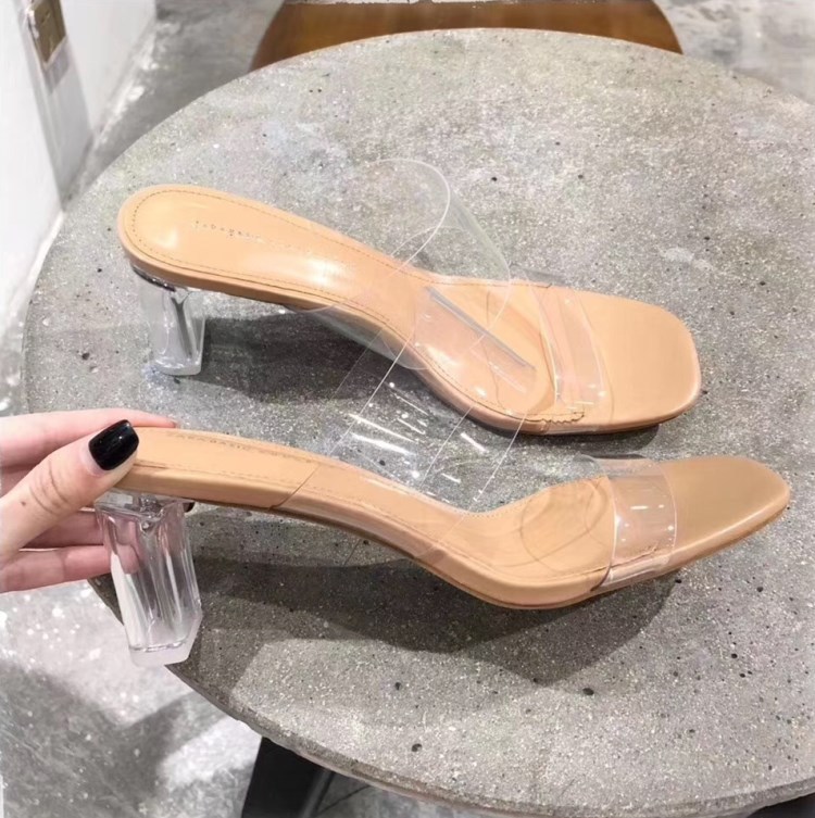 

Novel acrylic high heel plastic transparent sandals comfortable fashion casual PVC sandals 2020 new, Transparent(9cm)