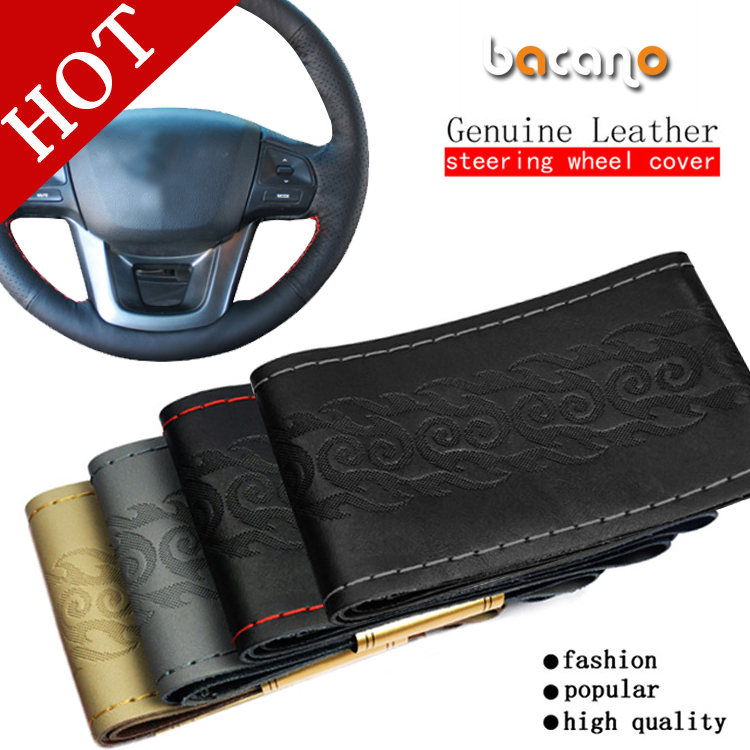 

Free shipping Genuine Leather Car Steering Wheel Cover Racing Steering wheel Black beige Grey For Choose