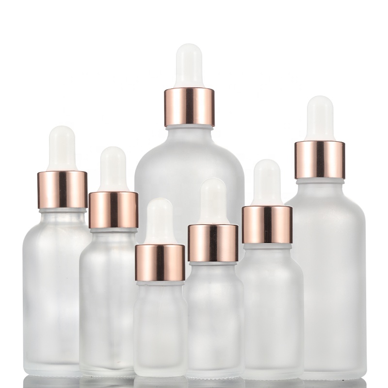 

Best Price 10ml 15ml 30ml 50ml 100ml frosted cosmetic essential oil glass dropper bottle eye dropper bottles with rose gold cap