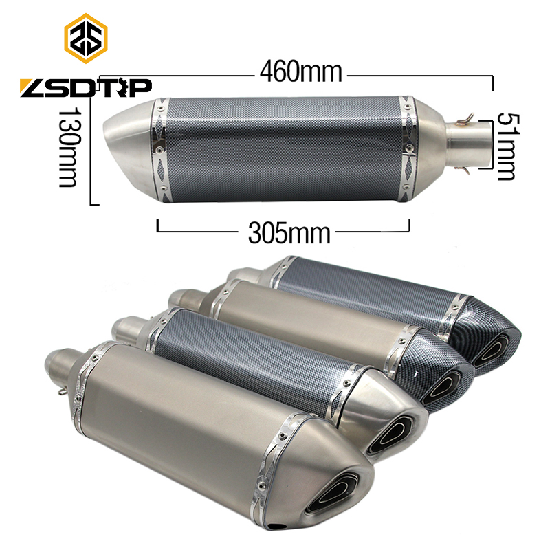 

ZSDTRP 51mm Motorcycle Exhaust with DB killer Motorcycle Exhaust Pipe Muffler for FZ6 CBR250 CB600 MT07 ATV Dirt Pit Bike