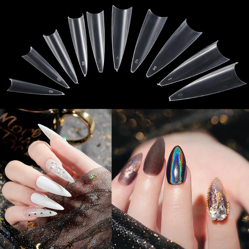 

500Pcs Extra Long Clear Stiletto False Nail Tips Acrylic Gel Salon Half Cover Tip Salon Fake Nail DIY Transparent Art Decor