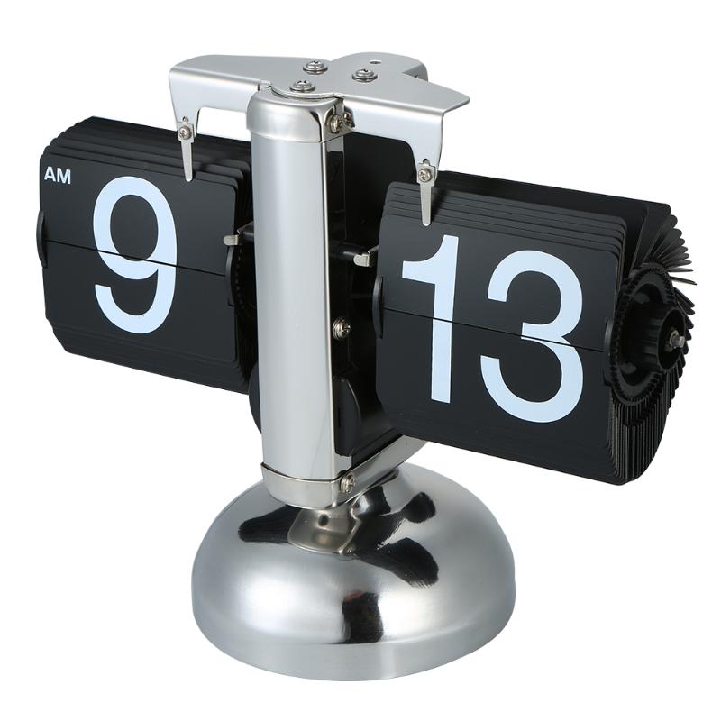 

Table Clock Small Scale Retro Flip Quartz Desk Clock Stainless Steel Internal Gear Auto Flip Table Desk Modern Home Decor