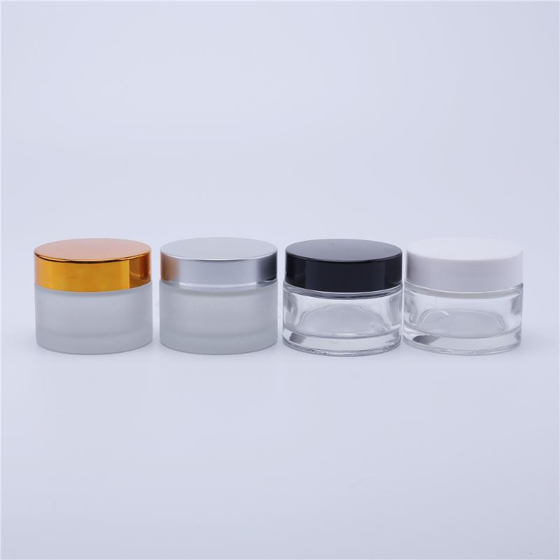 

100pcs 50g Glass Cream Jars Cosmetic Packaging with lid plastic caps & inner liners round empty small glass jars