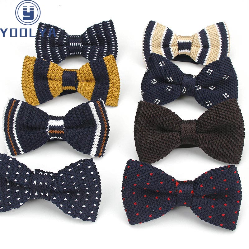 

New Men's Knit Bowtie Stripes Solid Dot Adjustable Butterfly Neckwear Neck Tie Knitting Knitted Bows Accessory For Wedding Party