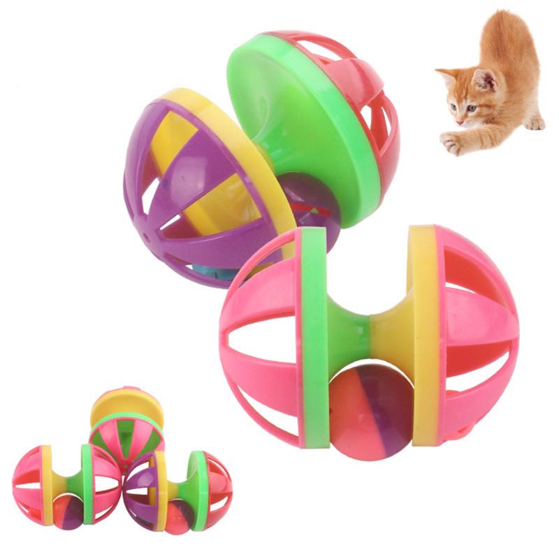 

Cats Catching Ball Colorful Plastic Cat Teaser Toy Pet Interactive Training Sounding Bells Balls Funny Pet Kitten Chew Molar Toy