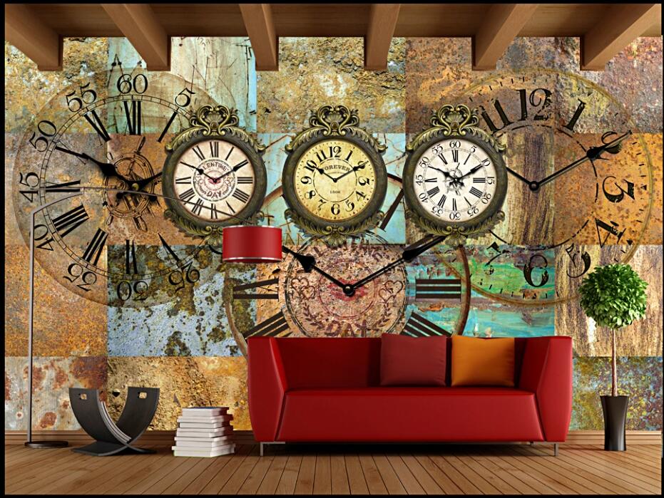 

3d photo wallpaper custom mural on the wall European retro industrial style stereo clock bar coffee decor photo wallpaper in the living room, Non-woven wallpaper