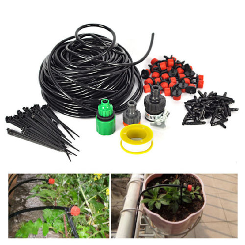 

25m Water Irrigation Kit Micro Drip Watering System Automatic Plant Garden Tools, As pic
