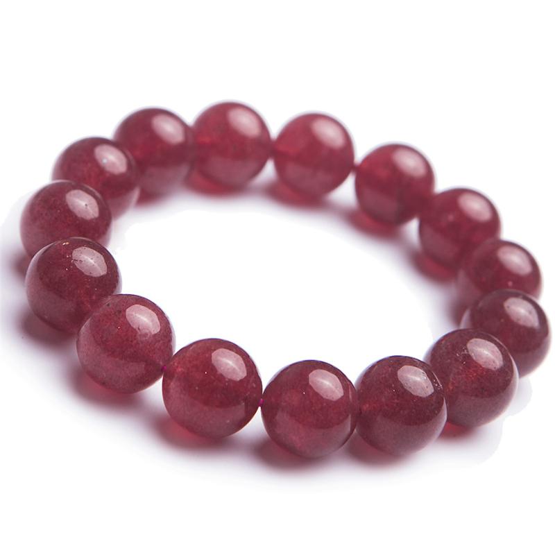 

Genuine Red Natural Strawberry Quartz Crystal Big Round Bead Stretch Bracelets For Women Lady 15mm