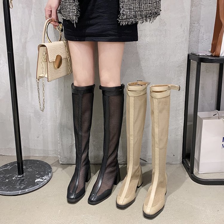 

Woman Sexy Mesh Sandal Boots Thigh Boot Women's Summer Boots Ladies Girls Chunky High Heel Mesh Sandals For Women, R2891 b
