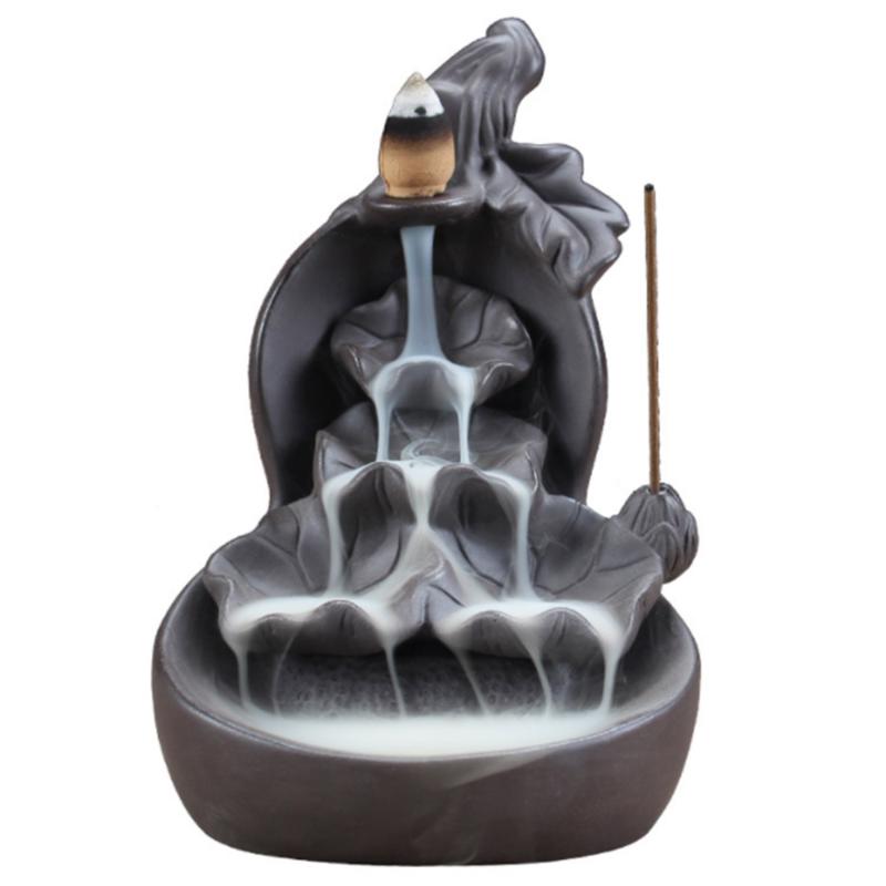 

Smoke Backflow Ceramic Incense Burner Cone Stick Holder Censer Black Furnishing Articles Decoration Home Furnace Base