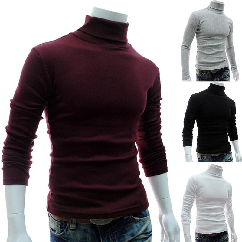 

Fashion Men Sweater Solid Color Long Sleeve Turtleneck Sweater in Men's Pullovers Knitted Men jersey hombre cuello alto, Black
