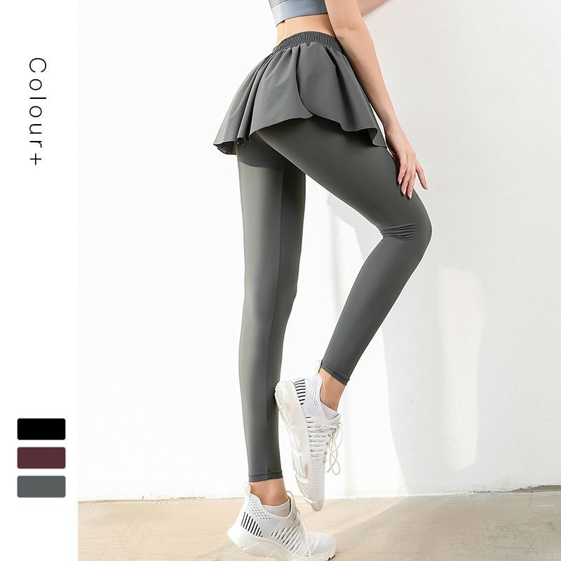 

Women' Sports Yoga Clothes Nine-point Pants Skirt Fake Two-piece Suit High Waist Elastic Girl Outdoor Jogging Training Pants Fa, 03