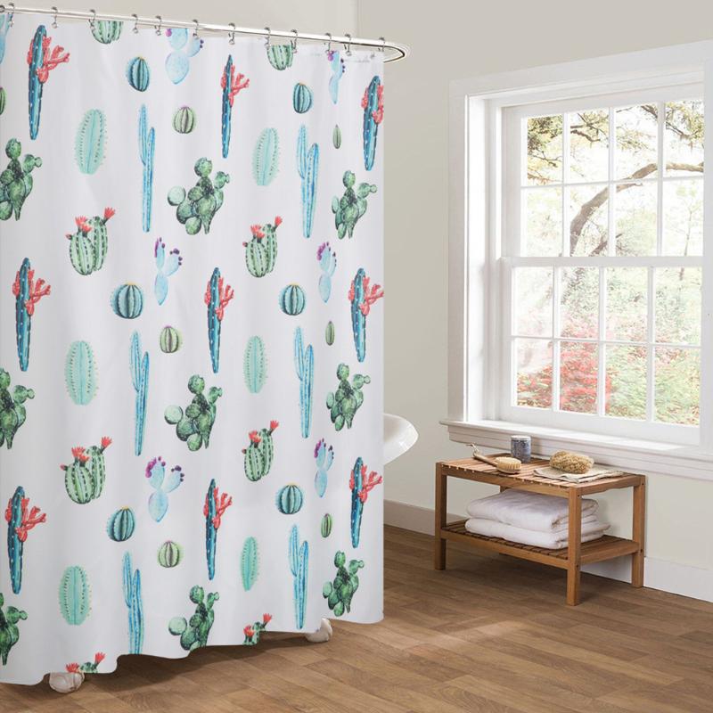

Green Potted Plants Shower Curtain For Bathroom Waterproof Print Cactus Succulents Bath Curtain With 12 Hooks 180x180cm #N