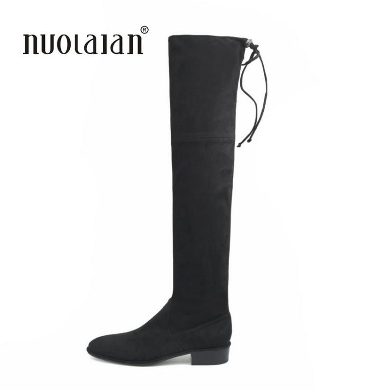 

2020 Ladies Shoes Square Low Heel Women Over The Knee Boots Scrub Black Pointed Toe Woman Motorcycle Boots Size 35-42, Gcx11 black