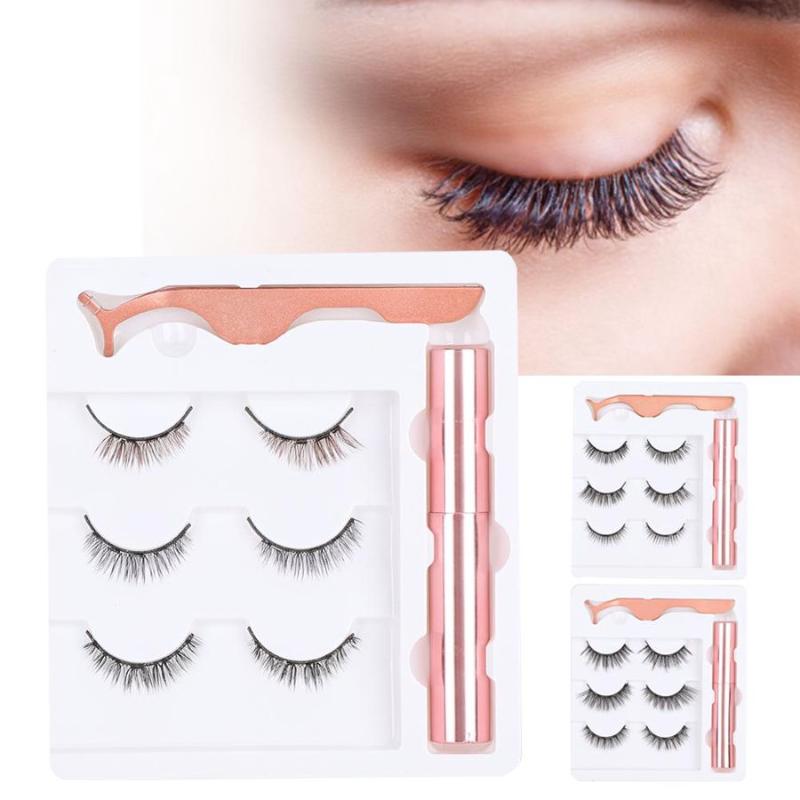 

3Pairs Professional 5D False Eyelashes Magnetic Liquid Eyeliner Tweezers Set Eyelashes Makeup Set Beauty Comestic Makeup Tools
