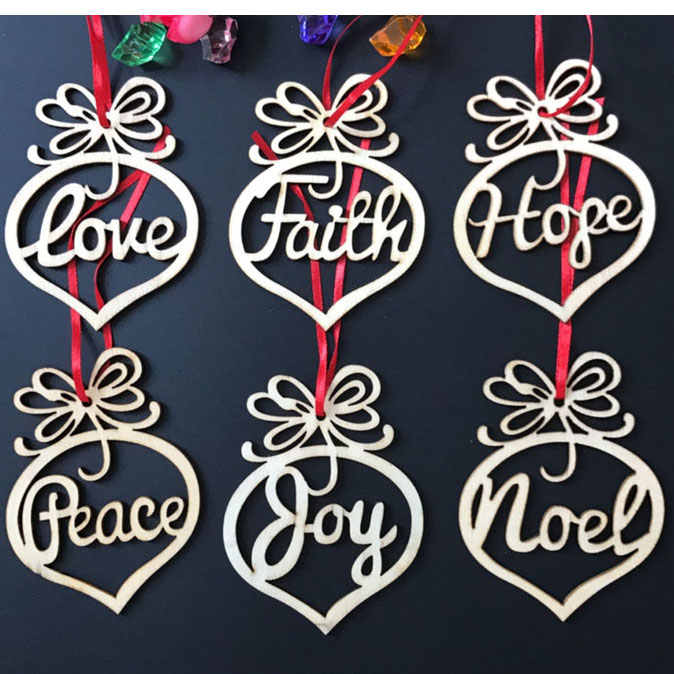 

Christmas Tree Pendants Xmas Letter Wood Pendant Heart Bubble Ornaments Decoration Hanging Gift Party Decor 6pcs/Set HH7-1403