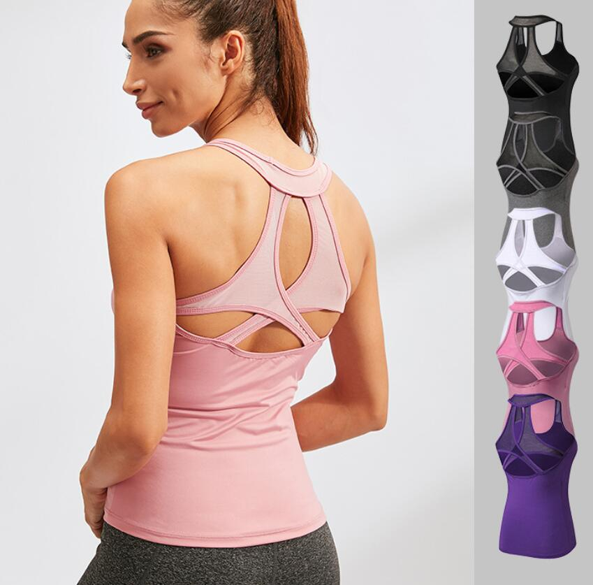 

yoga tops gym clothes Women underwears yoga vest sexy hollow tight quick-drying workout clothes elastic fitness running sports tank tops, Black