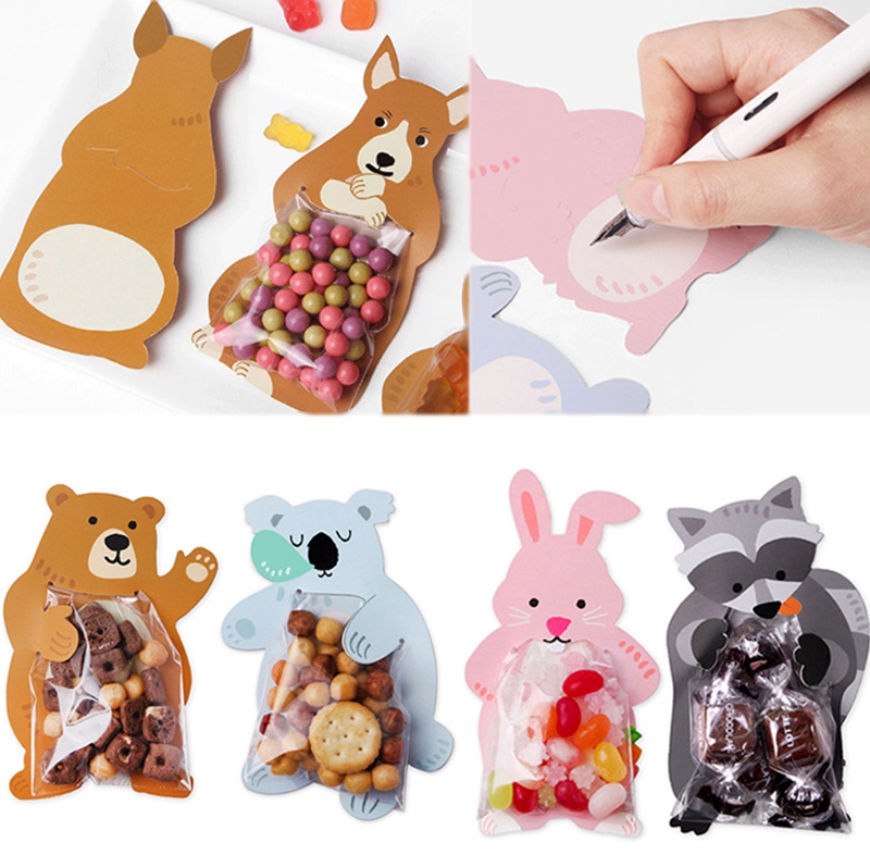 

10pcs Cookie Packaging bag Cute Candy Bear Cartoon Bags for Biscuits Snack Baking Package With Card Head Christmas Gifts