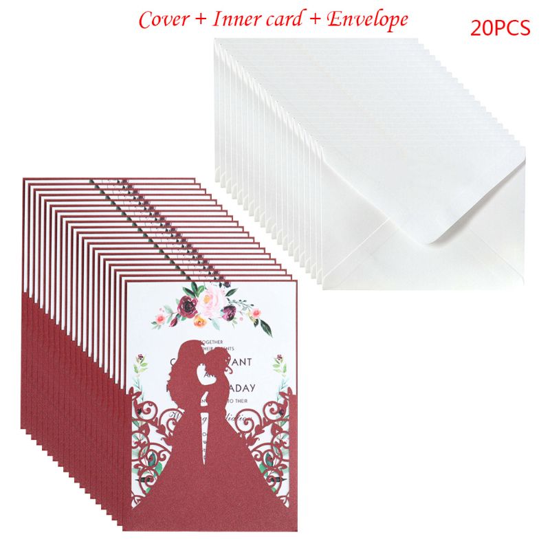 

20pcs/set Bride Groom Wedding Invitations Greeting Card Invite Envelopes Party R7RC