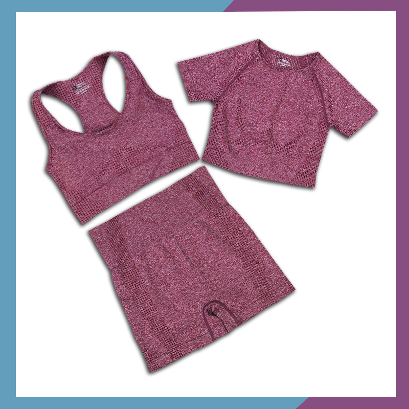 

3 pcs/set Yoga Set Bra+Short+Shirt Seamless Women Sport Suit Gym Workout Clothes Fitness Crop Top And Scrunch BuLeggings, Black