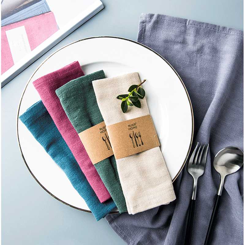 

Cotton Linen Cloth Table Napkin Polyester Handkerchief Cloth for Diner Party Xmas Solid Cup Dishes Napkins Table Decorative