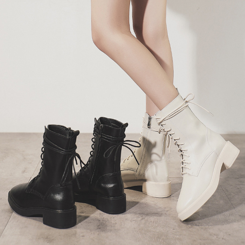 

British style autumn and winter plus velvet short boots new boots female wild thick-soled motorcycle large size, Black