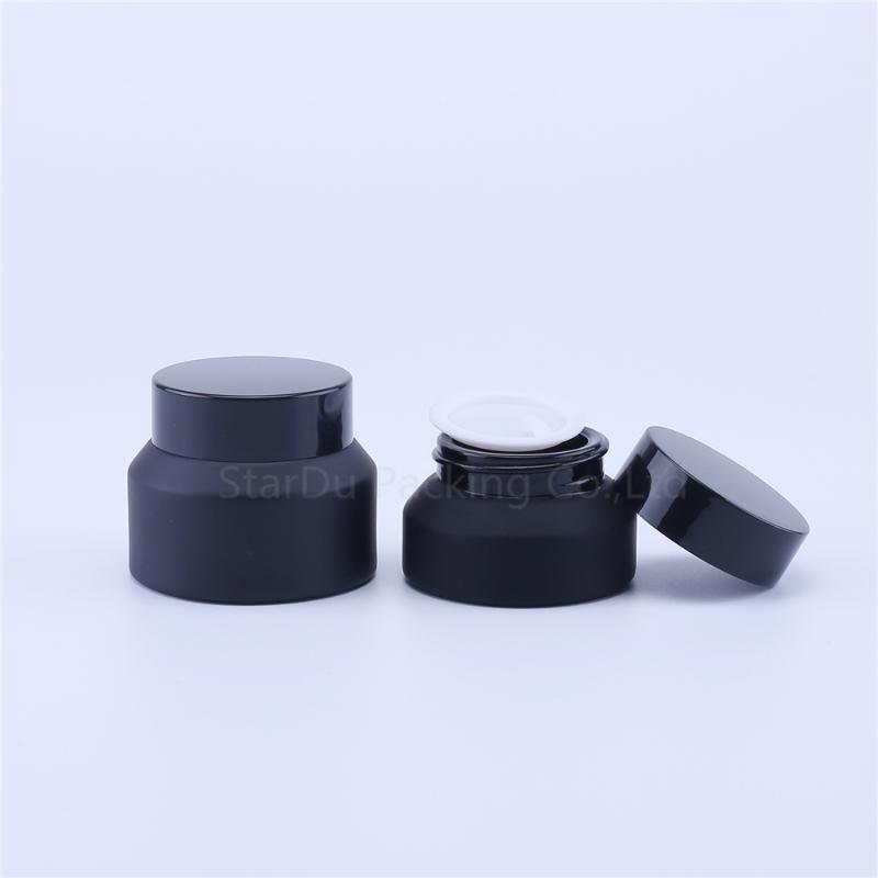 

100pcs 15g 30g 50g mablack Glass Cream Jars Cosmetic Packaging with plastic caps & inner liners round empty small glass jars