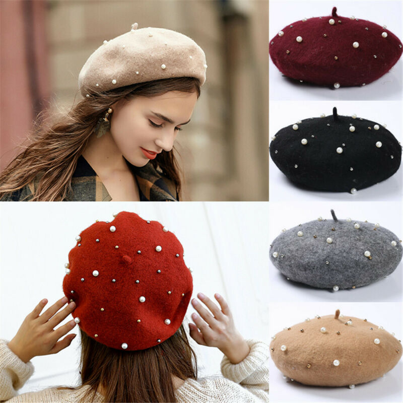 

Women Girl Beanie Beret Winter Warmer French Artist Hat Ski Cap Solid Gift, Black
