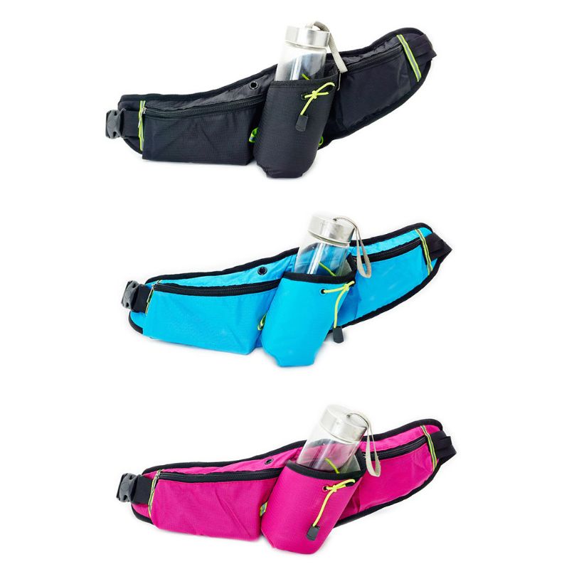 

Hiking Solid Color Waist Pack Bum Bag with Bottle Holder Texture Mobile Phone Large Capacity for Travel Sport Outdoor, Red color