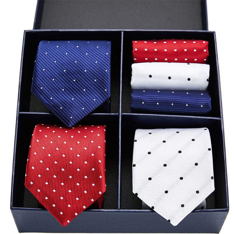 

Dot tie set silk tie 3color Red Navy White Plaid Dot Solid men 7.5 cm gift box set men & handkerchief GL-13